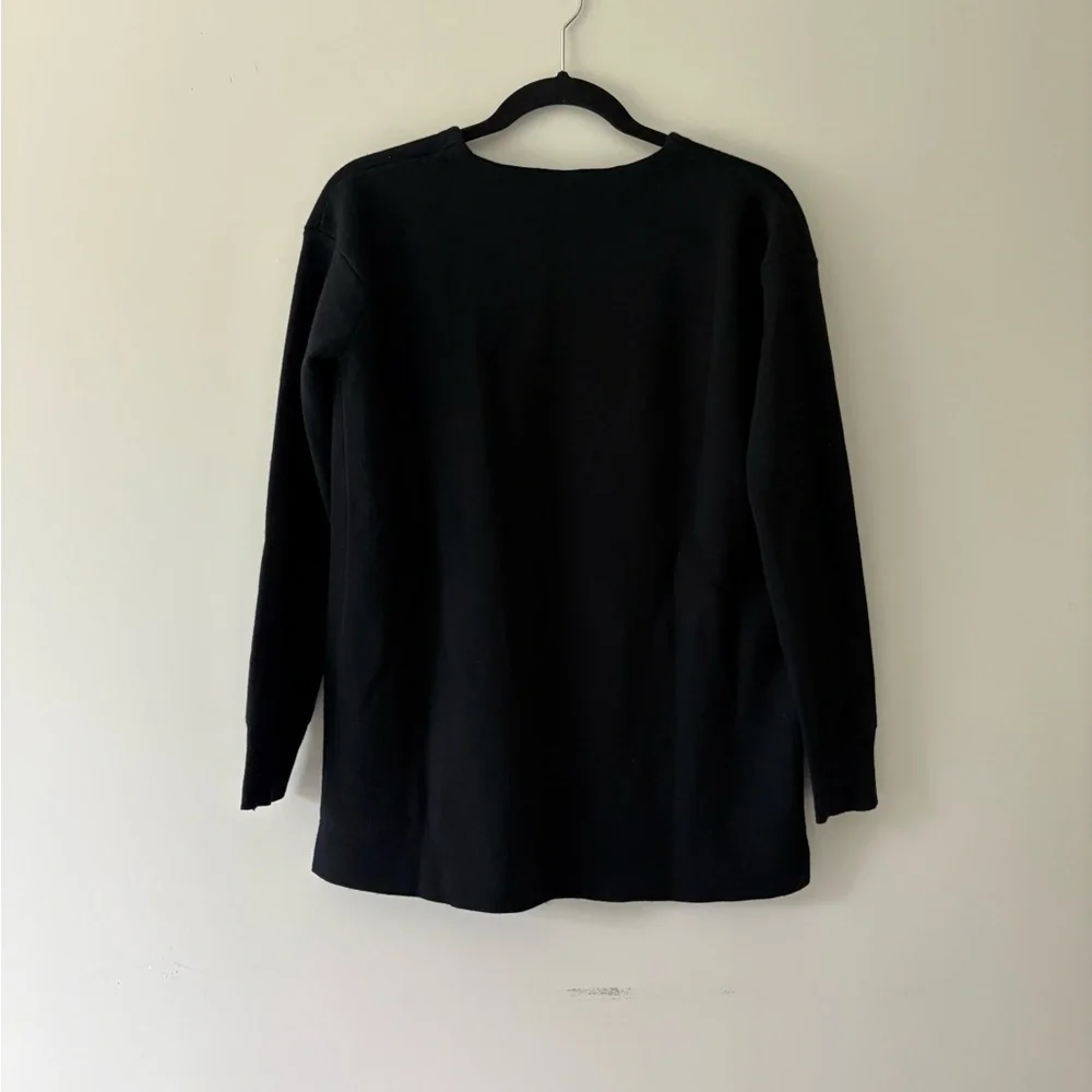 J.Crew Black Merino Wool Pullover Sweater Leather Pockets - Picture 4 of 6